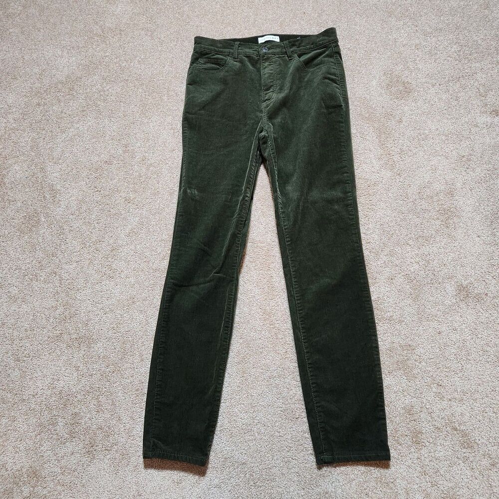 LOFT Pants Women 4/27 Dark Green Corduroy High Rise Slim Straight